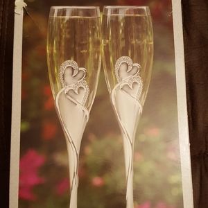 Brushed silver wedding toasting flutes